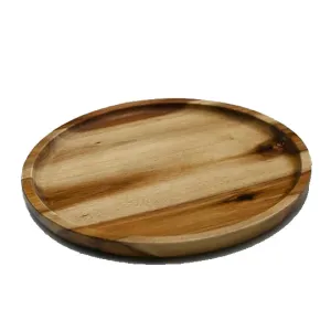 [ Set of 3 ] Zavis Green Acacia Wood Round Stackable Plate / Platter 10" | Dishwasher Safe