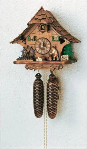 11"Wood Chopper with Water Wheel  Black Forest German Cuckoo Clock