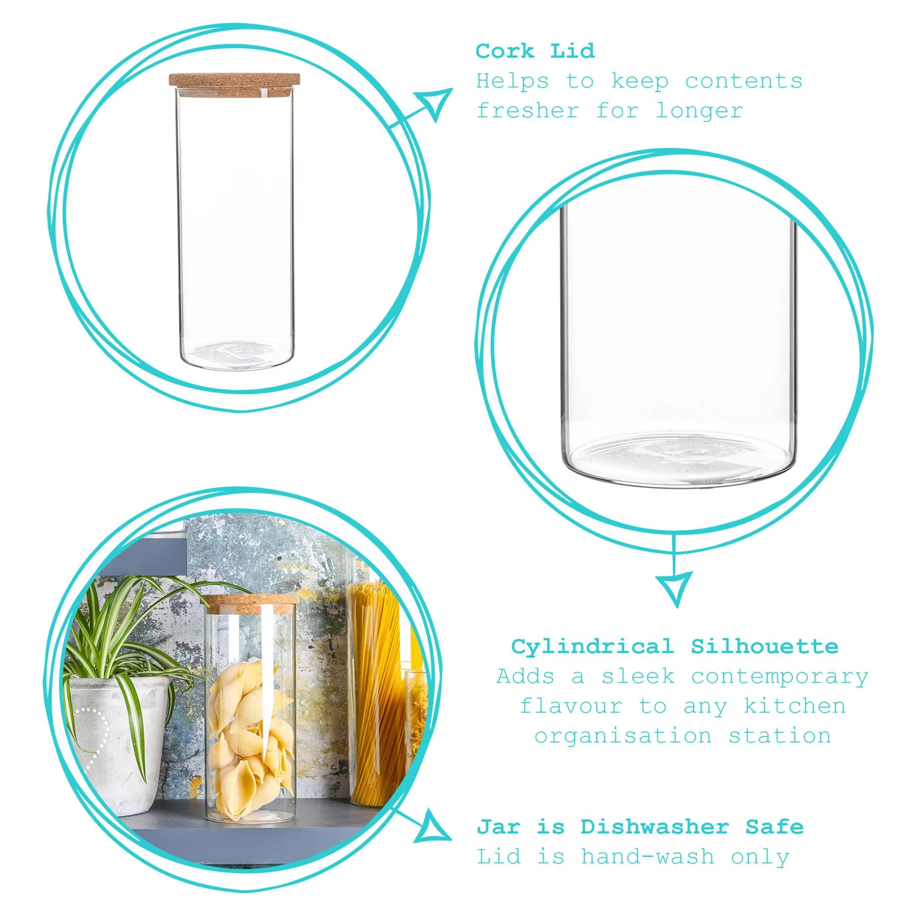 1.5L Scandi Storage Jars with Cork Lids - Pack of Three - By Argon Tableware