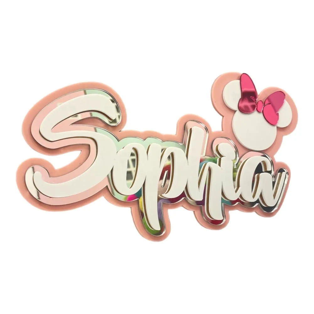 3 Layer  Name Plaque- Silver White with Multiple Motif