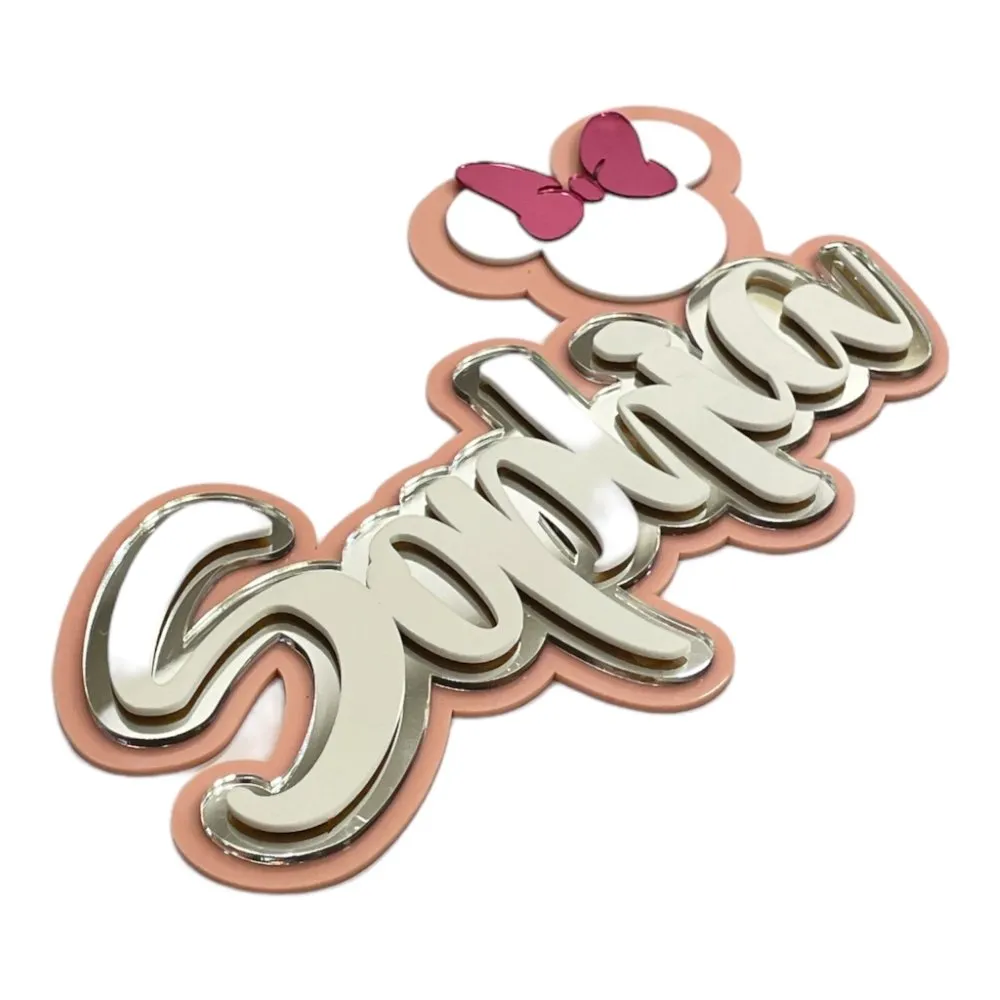 3 Layer  Name Plaque- Silver White with Multiple Motif