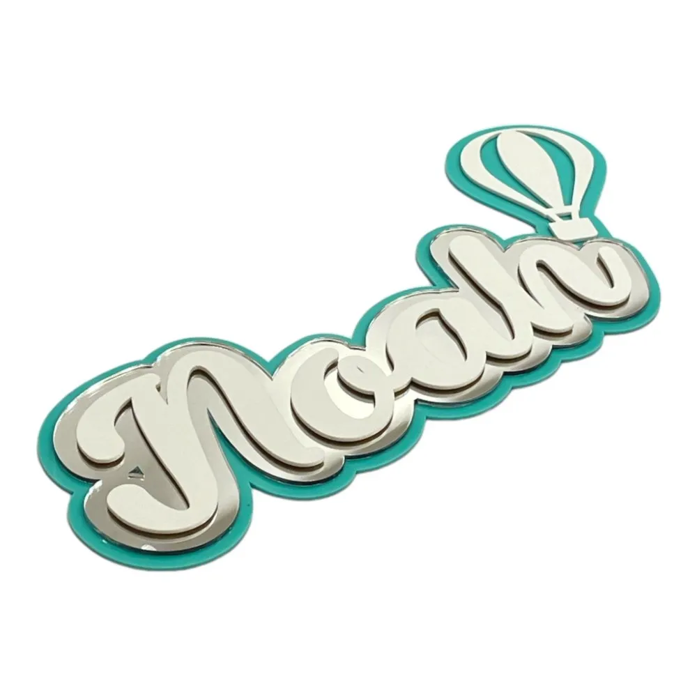 3 Layer  Name Plaque- Silver White with Multiple Motif