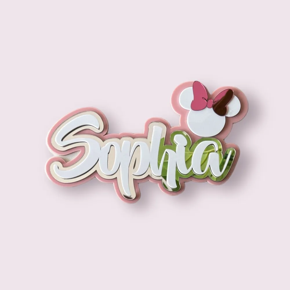 3 Layer  Name Plaque- Silver White with Multiple Motif
