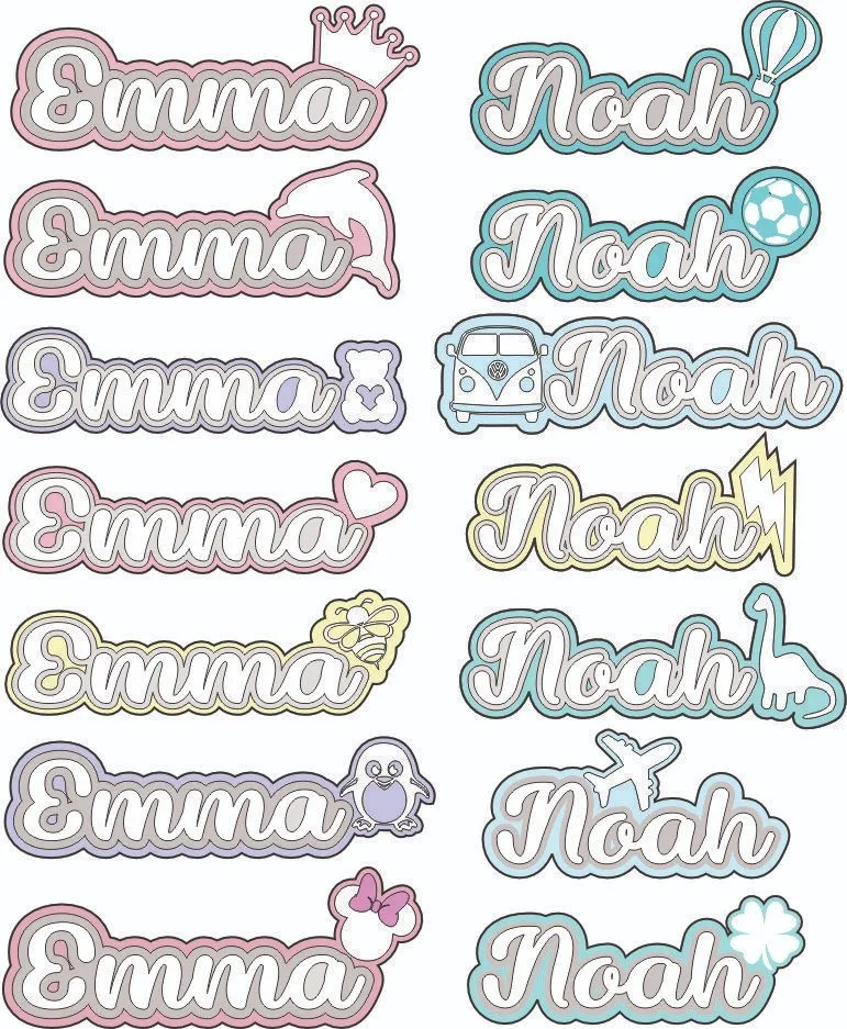 3 Layer  Name Plaque- Silver White with Multiple Motif