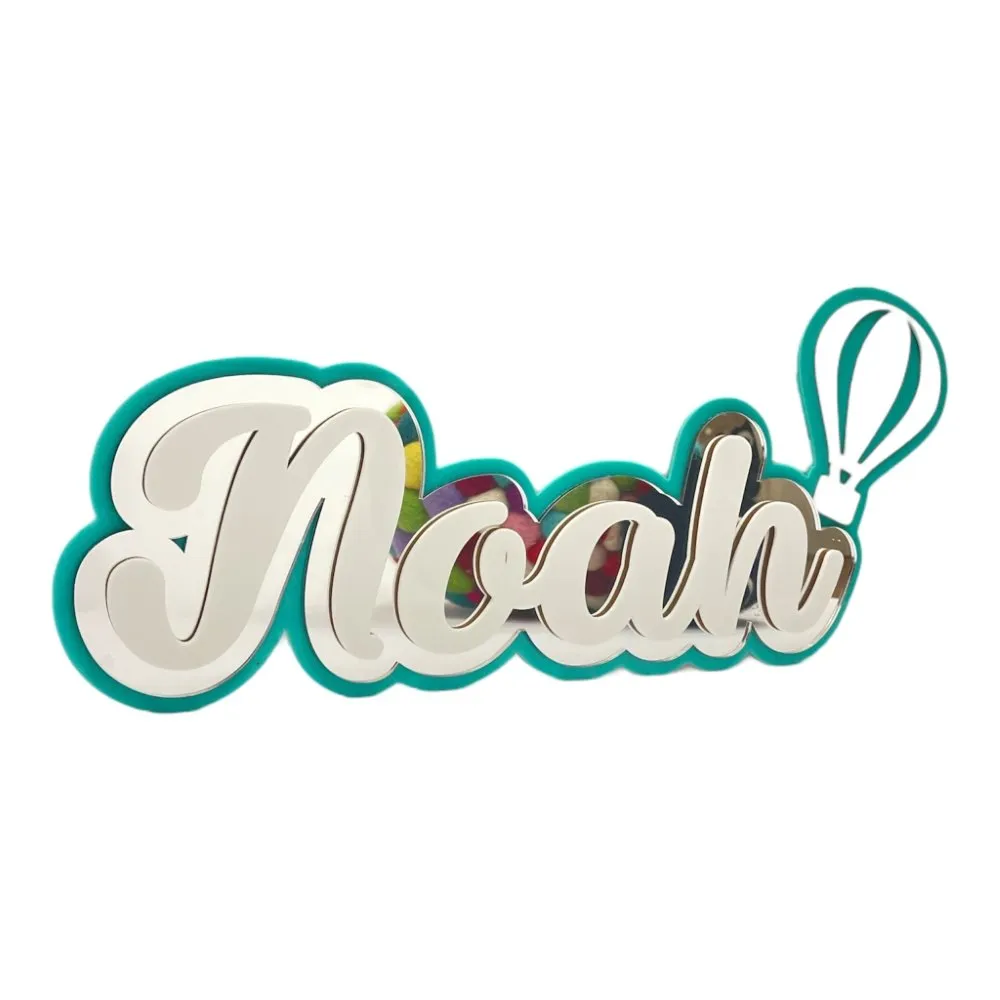 3 Layer  Name Plaque- Silver White with Multiple Motif