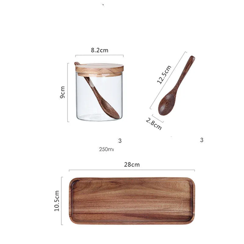 3 Pcs Spice Jar Set | Glass Jar with Bamboo Lid | Food Storage | Candle Jars | KitchenSeasoning | Organization | Salt Condiment Pot Spoon