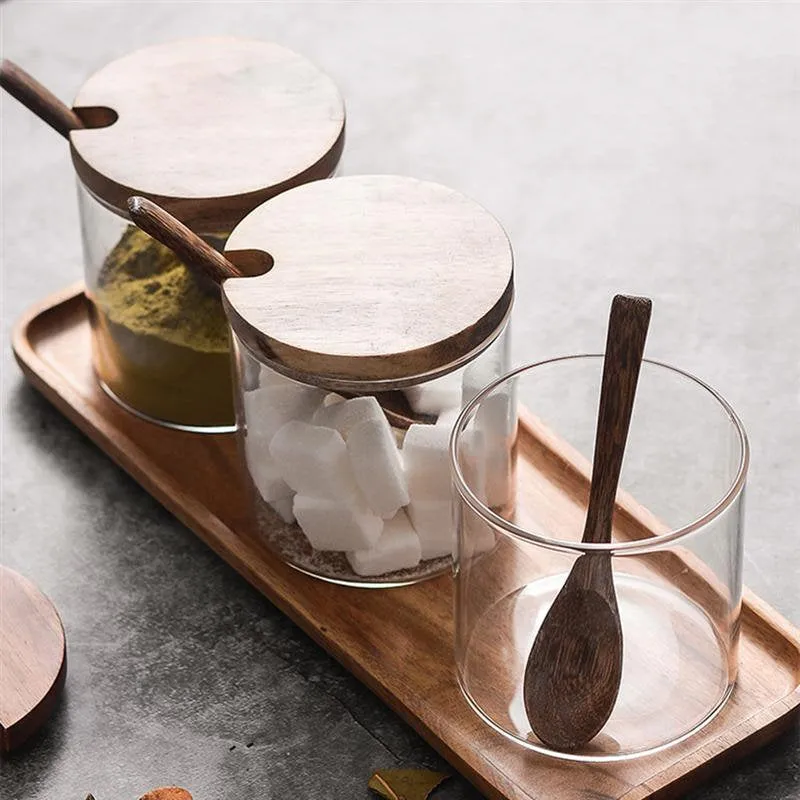 3 Pcs Spice Jar Set | Glass Jar with Bamboo Lid | Food Storage | Candle Jars | KitchenSeasoning | Organization | Salt Condiment Pot Spoon