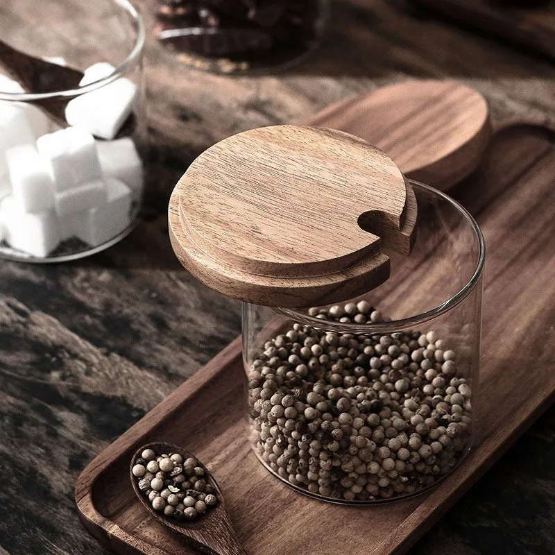 3 Pcs Spice Jar Set | Glass Jar with Bamboo Lid | Food Storage | Candle Jars | KitchenSeasoning | Organization | Salt Condiment Pot Spoon