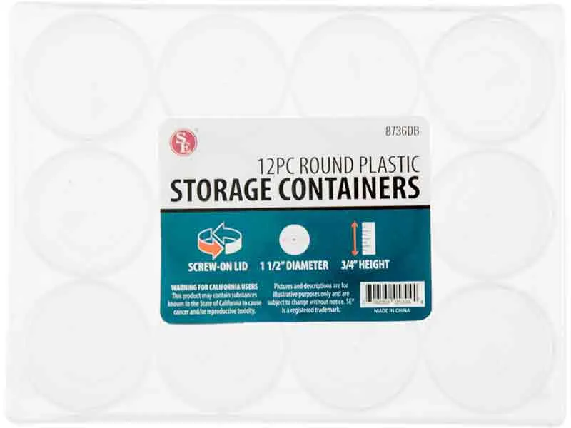 31.8mm - 1.25 inch Plastic Storage Containers - Screw On Lids - 12pc
