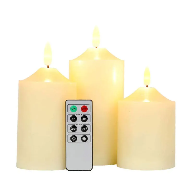 4/5/6inch High 3D Flameless Candles (Set of 3)