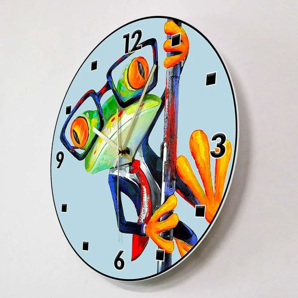 Abstract Frog Wearing Sunglasses Funny Anime Wall Clock for Kids Room Hipster