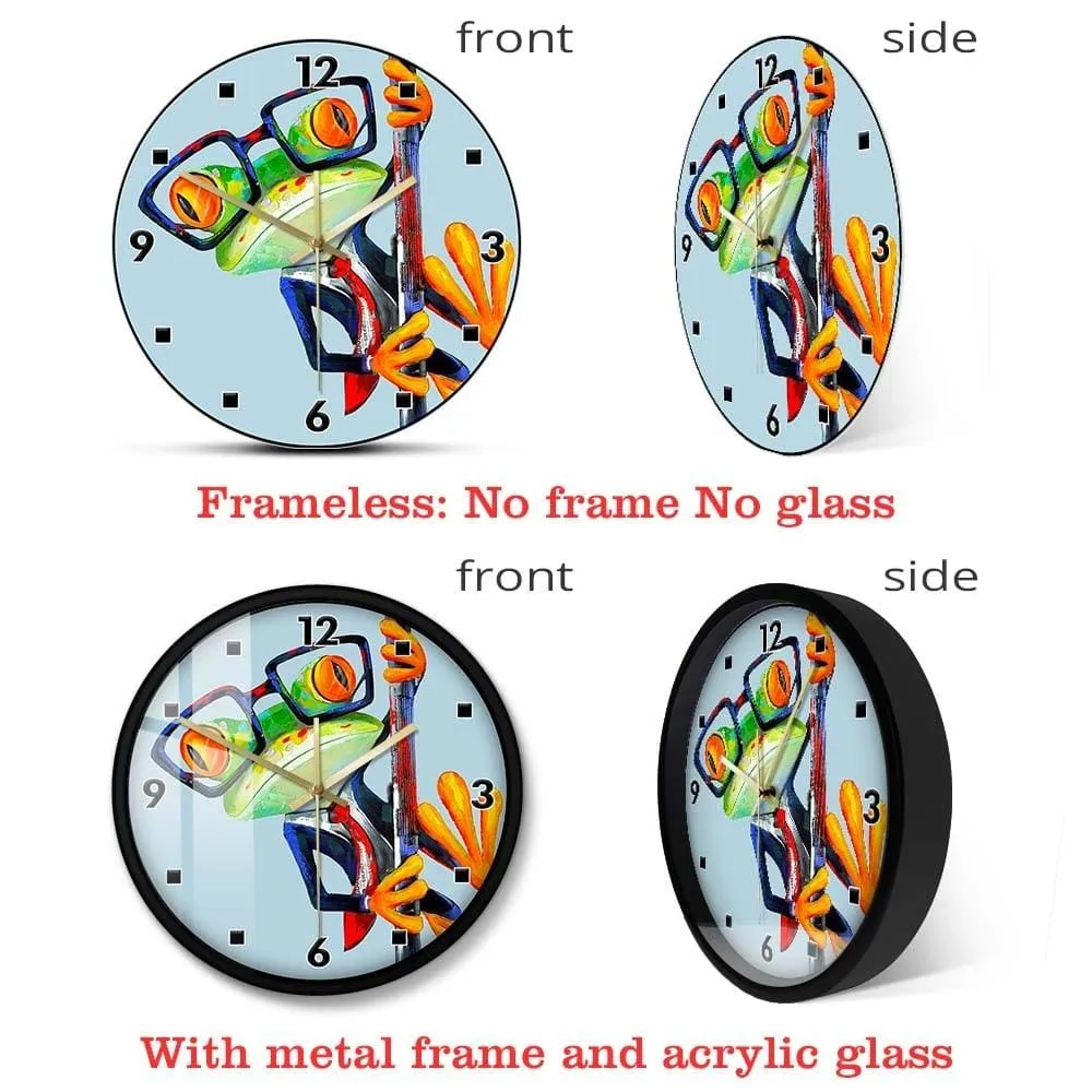 Abstract Frog Wearing Sunglasses Funny Anime Wall Clock for Kids Room Hipster