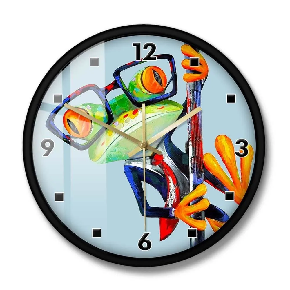 Abstract Frog Wearing Sunglasses Funny Anime Wall Clock for Kids Room Hipster