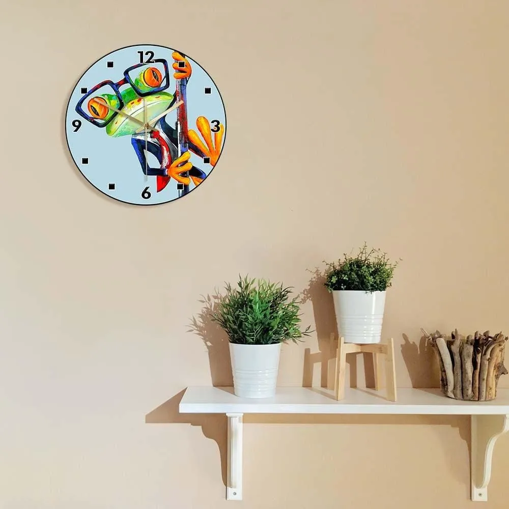 Abstract Frog Wearing Sunglasses Funny Anime Wall Clock for Kids Room Hipster