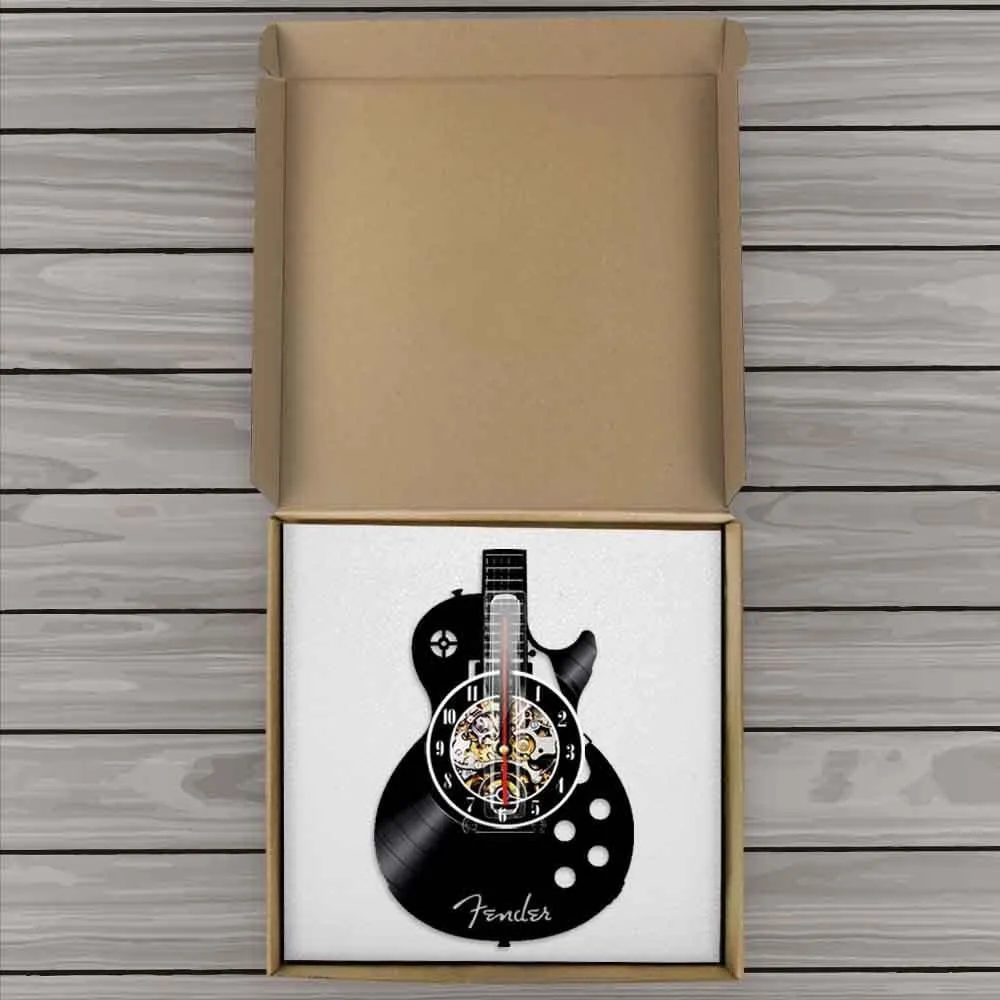 Acoustic Guitar Wall Art Led Vinyl Record Wall Clock Musical Instrument Home