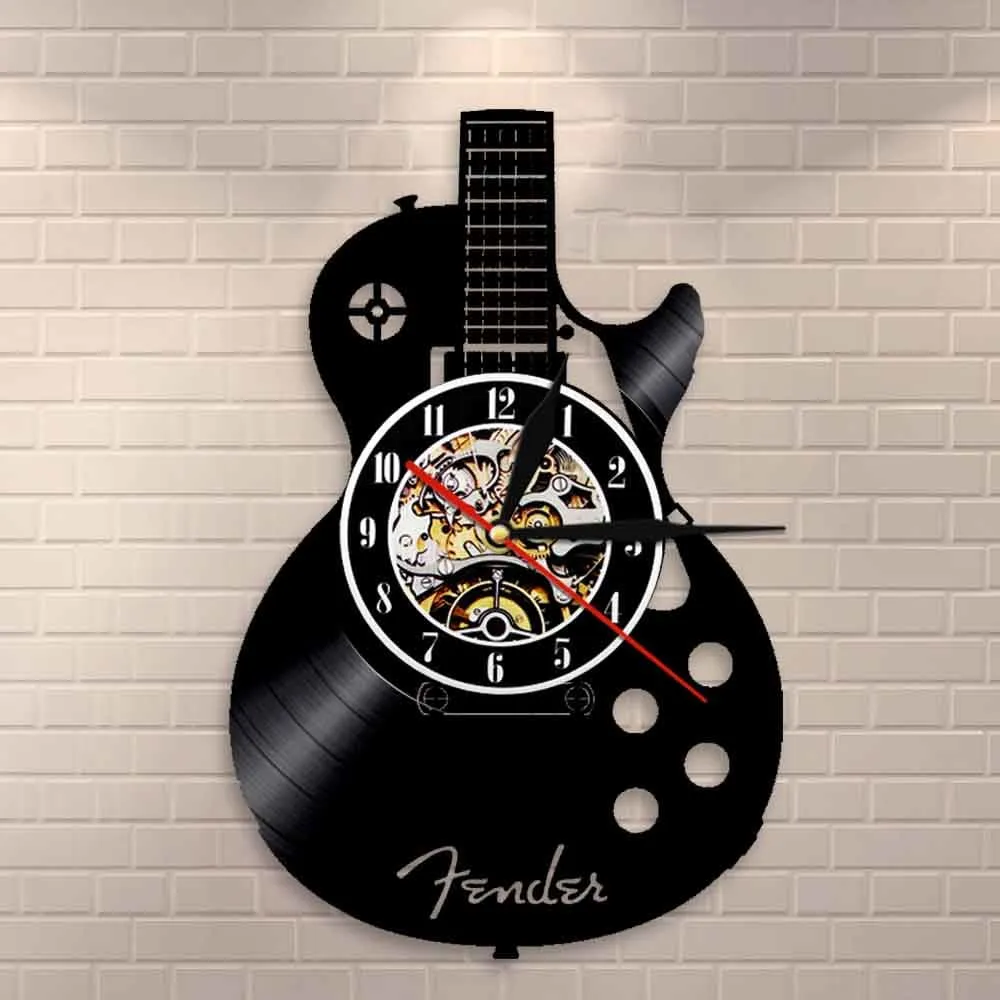 Acoustic Guitar Wall Art Led Vinyl Record Wall Clock Musical Instrument Home