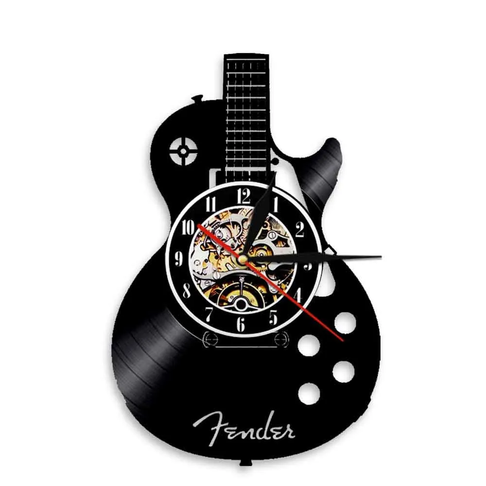 Acoustic Guitar Wall Art Led Vinyl Record Wall Clock Musical Instrument Home