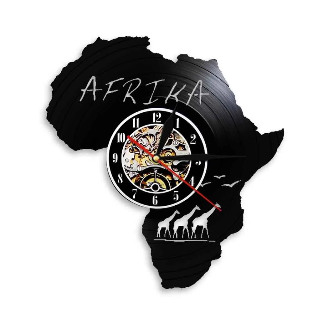 Africa Animals Wildlife Nature Giraffe Vinyl Led Vinyl Record Wall Clock Art