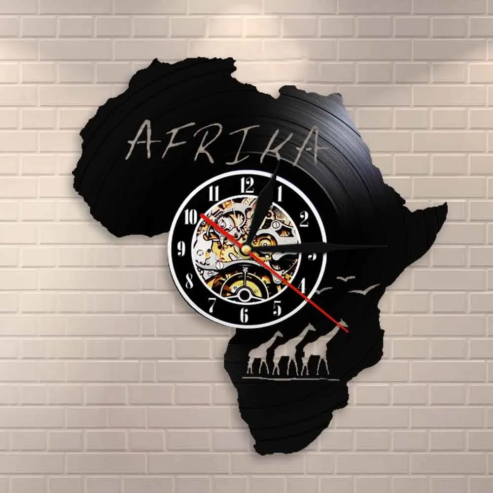 Africa Animals Wildlife Nature Giraffe Vinyl Led Vinyl Record Wall Clock Art