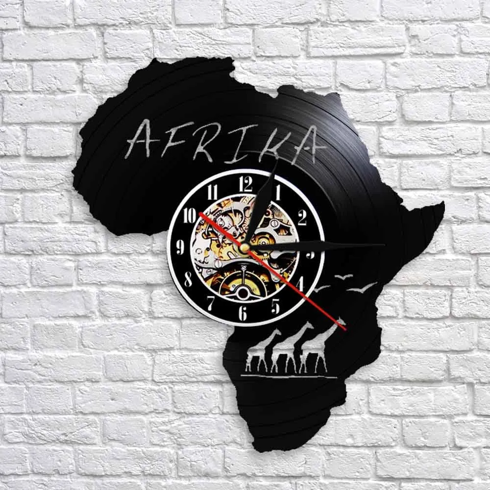 Africa Animals Wildlife Nature Giraffe Vinyl Led Vinyl Record Wall Clock Art