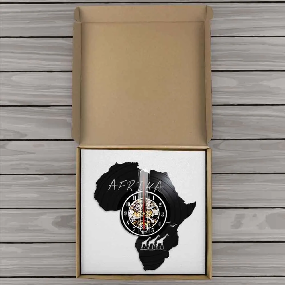 Africa Animals Wildlife Nature Giraffe Vinyl Led Vinyl Record Wall Clock Art