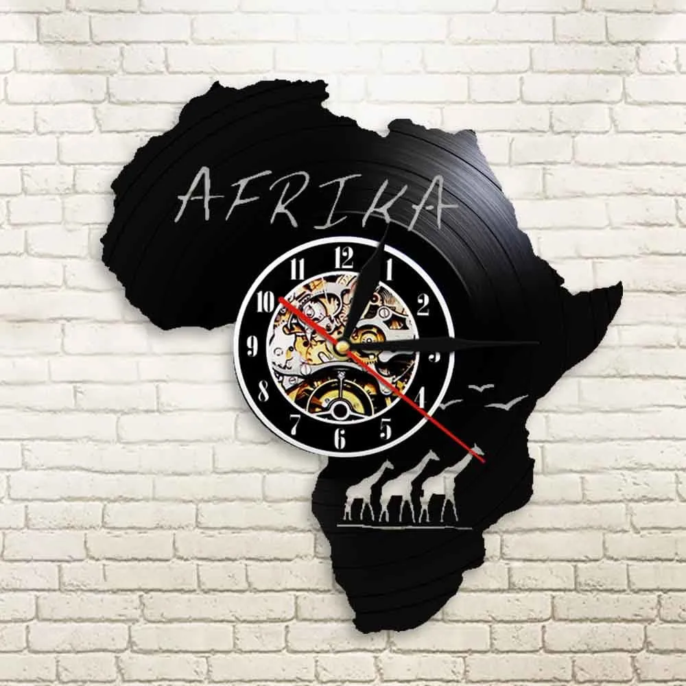 Africa Animals Wildlife Nature Giraffe Vinyl Led Vinyl Record Wall Clock Art