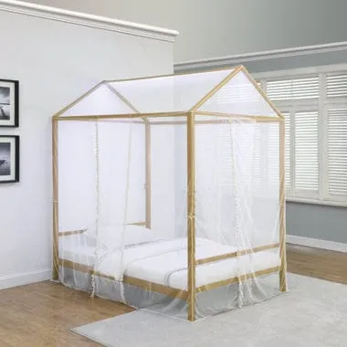 Altadena Twin Canopy Bed With LED Lighting Matte Gold - 305773T