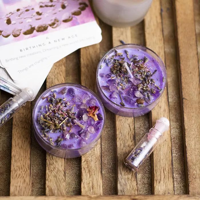 Amethyst Lavender Crystal Aromatherapy Palm Candles (Set of 2)