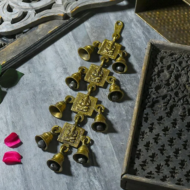Antique Brass 9 Bells With Ganesha Figurine
