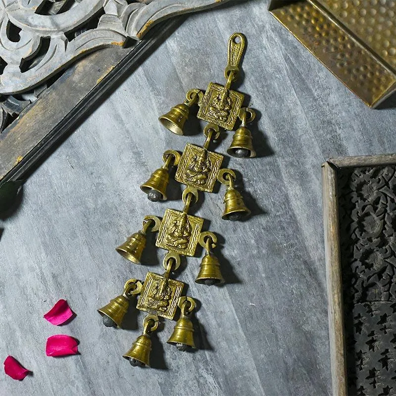 Antique Brass 9 Bells With Ganesha Figurine