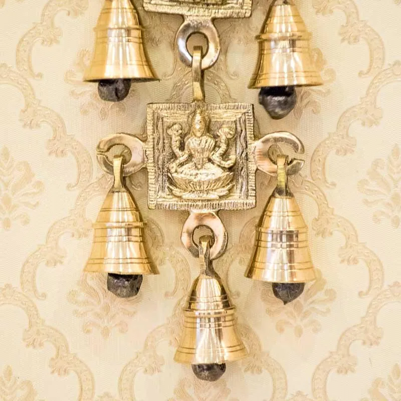 Antique Brass Door/Wall Hanging 5 Bells with Engraved Laxmi & Ganesh