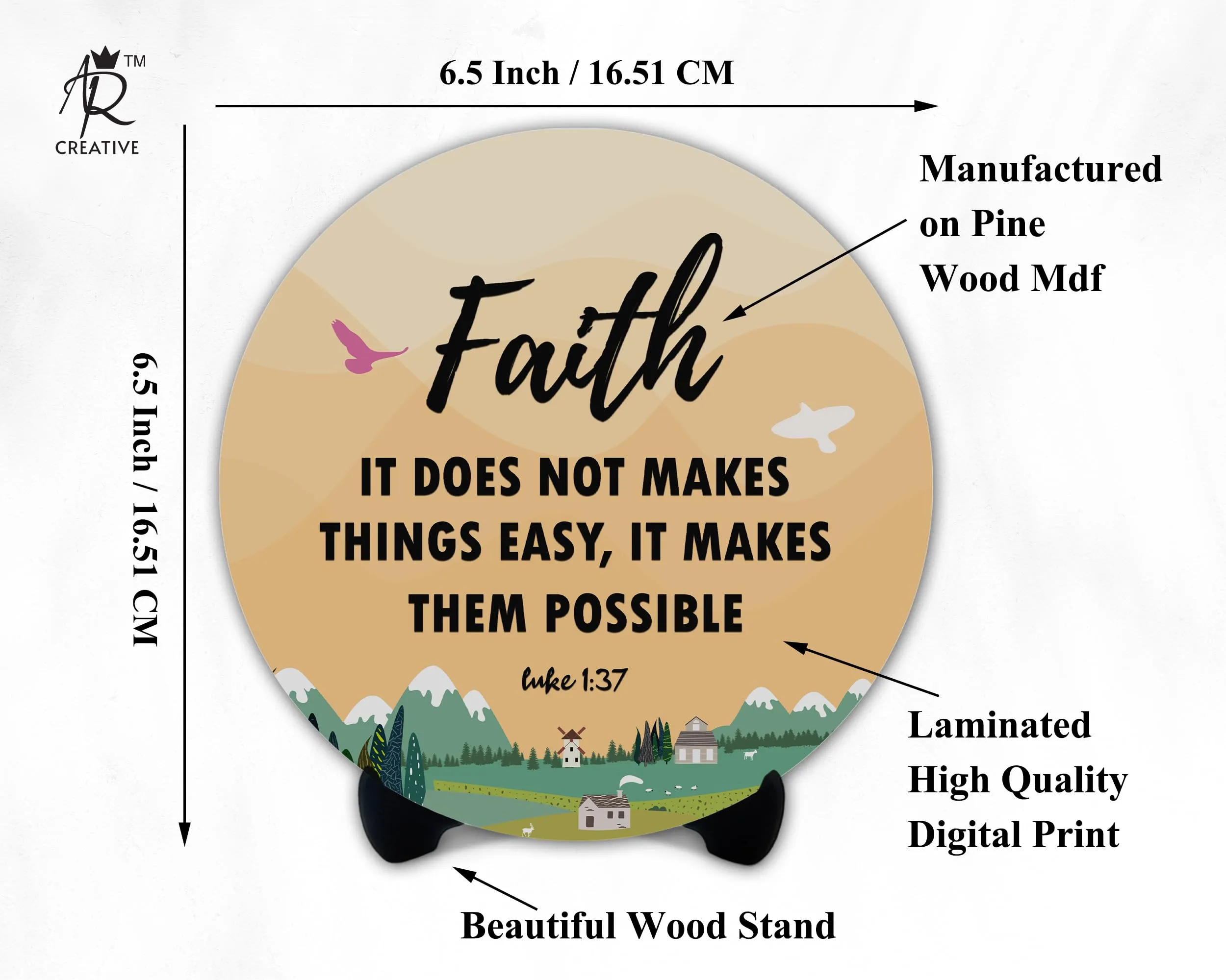 AR Creative Faith It - Bible Verse Wooden Showpiece for Study Table, Book Shelf, Office Desk, Home Decoration, Bible Quotes MDF Wooden Gift, Bible Verse, Home, Office Decor, (6.5 inch x 6.5 inch)