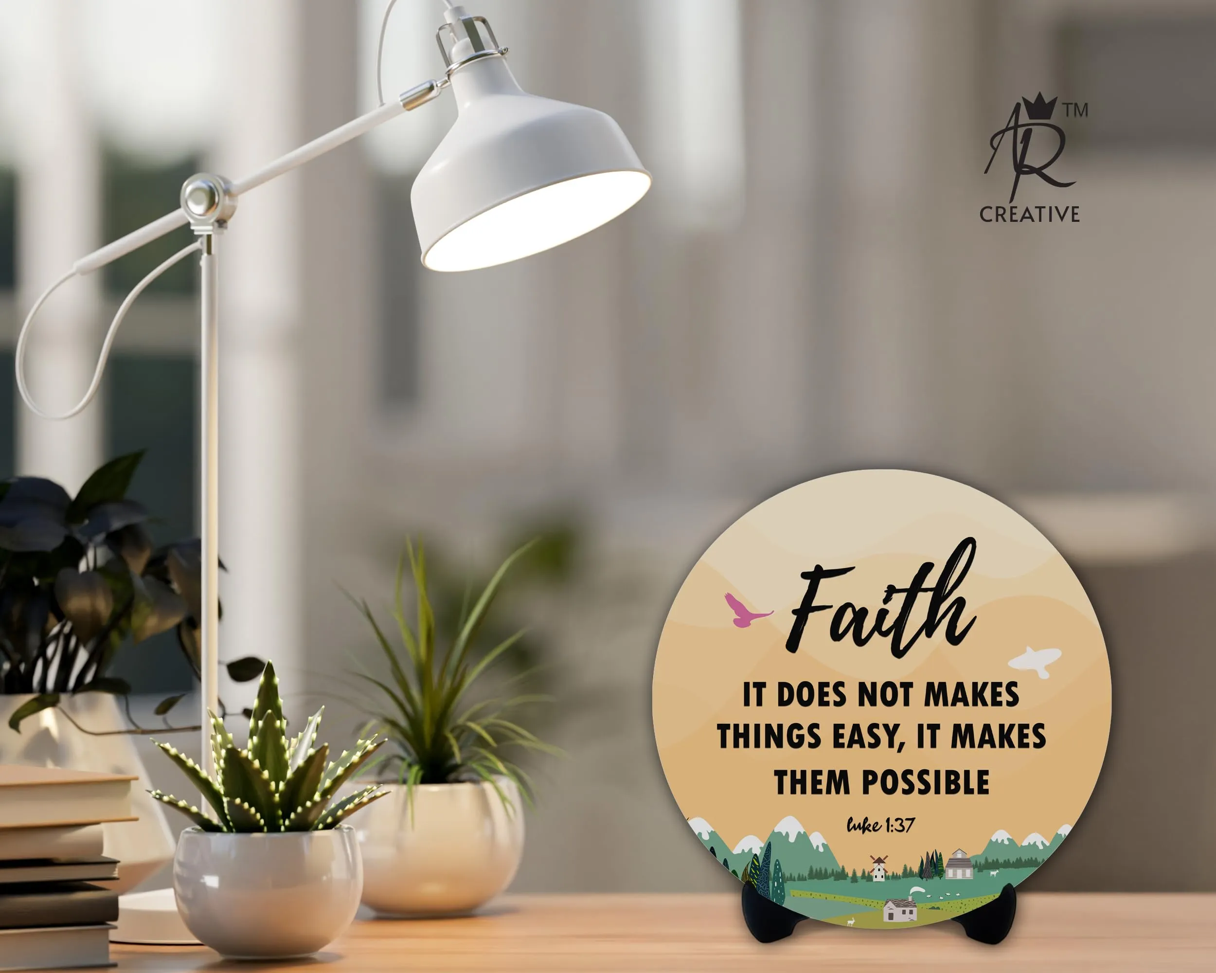 AR Creative Faith It - Bible Verse Wooden Showpiece for Study Table, Book Shelf, Office Desk, Home Decoration, Bible Quotes MDF Wooden Gift, Bible Verse, Home, Office Decor, (6.5 inch x 6.5 inch)