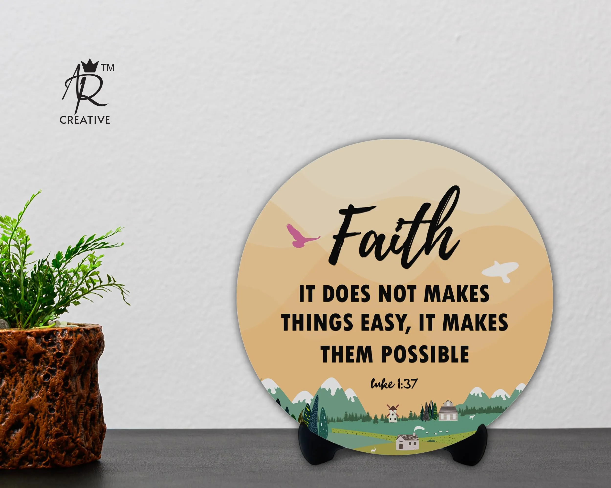 AR Creative Faith It - Bible Verse Wooden Showpiece for Study Table, Book Shelf, Office Desk, Home Decoration, Bible Quotes MDF Wooden Gift, Bible Verse, Home, Office Decor, (6.5 inch x 6.5 inch)
