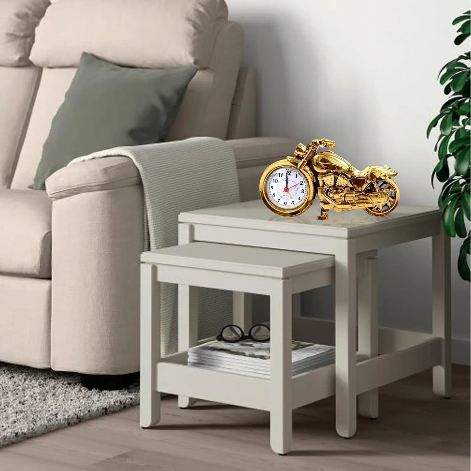 ARTISANS ALLEY Mini Motorcycle Bike Alarm Desk Shelf Clock (Pack of 1, Golden)