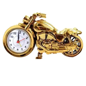 ARTISANS ALLEY Mini Motorcycle Bike Alarm Desk Shelf Clock (Pack of 1, Golden)