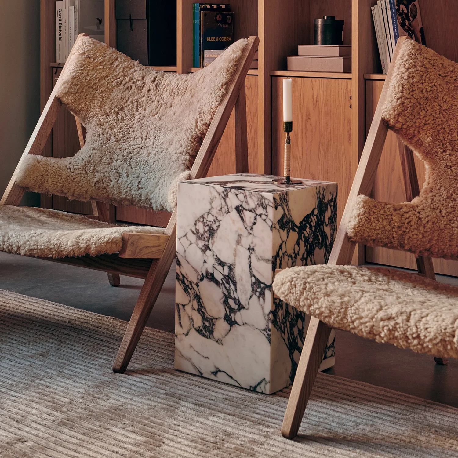 audo copenhagen (menu) | knitting lounge chair | sheepskin nature   natural oak base