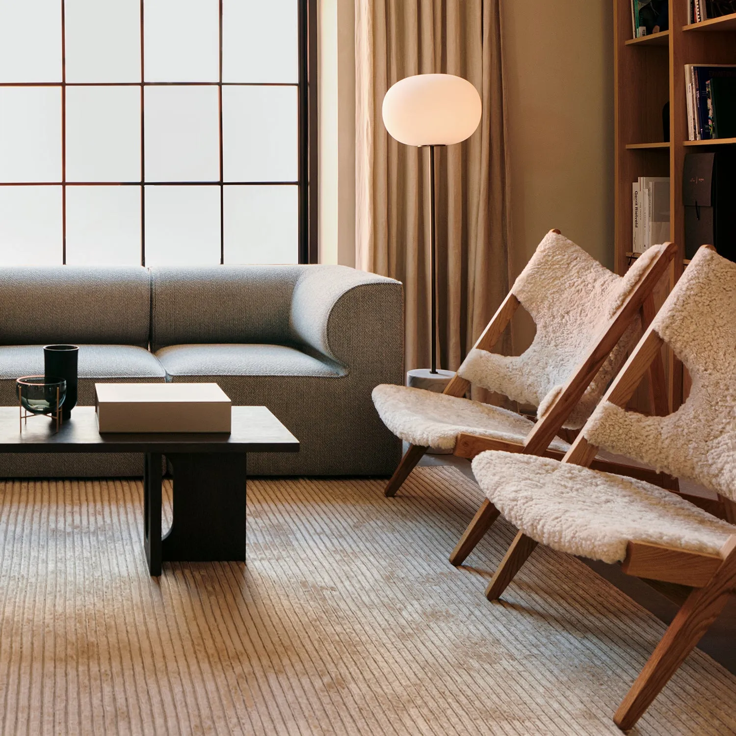audo copenhagen (menu) | knitting lounge chair | sheepskin nature   natural oak base