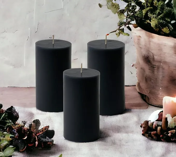 Autogroomz Soy/Wax Unscented Pillar Candles for Home Decoration/Diwali/Birthday/Valentines Day/New Year/Christmas/Bedroom/Indoor/Outdoor (2x6 Inch, Black)