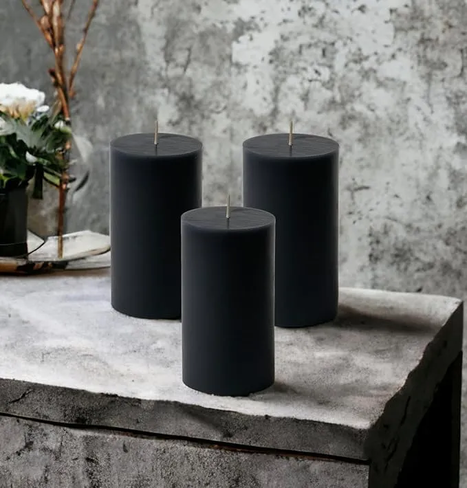 Autogroomz Soy/Wax Unscented Pillar Candles for Home Decoration/Diwali/Birthday/Valentines Day/New Year/Christmas/Bedroom/Indoor/Outdoor (2x6 Inch, Black)