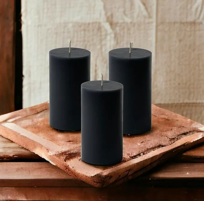Autogroomz Soy/Wax Unscented Pillar Candles for Home Decoration/Diwali/Birthday/Valentines Day/New Year/Christmas/Bedroom/Indoor/Outdoor (2x6 Inch, Black)