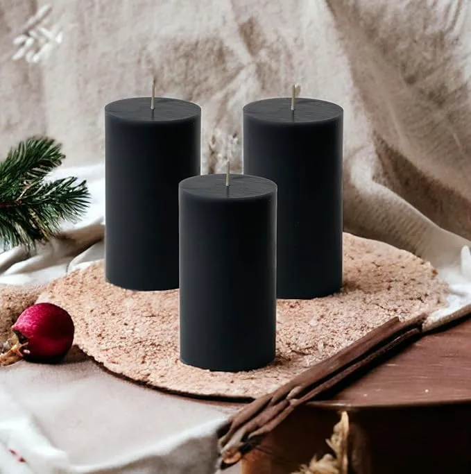Autogroomz Soy/Wax Unscented Pillar Candles for Home Decoration/Diwali/Birthday/Valentines Day/New Year/Christmas/Bedroom/Indoor/Outdoor (2x6 Inch, Black)