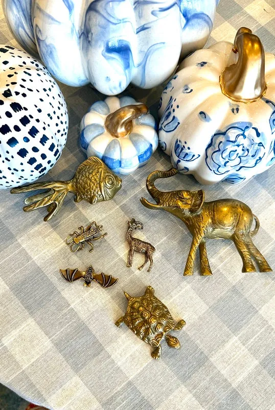 Brass Animal Figurines - Variety (Bat, Cricket, Goat, Fish, Turtle, Elephant)
