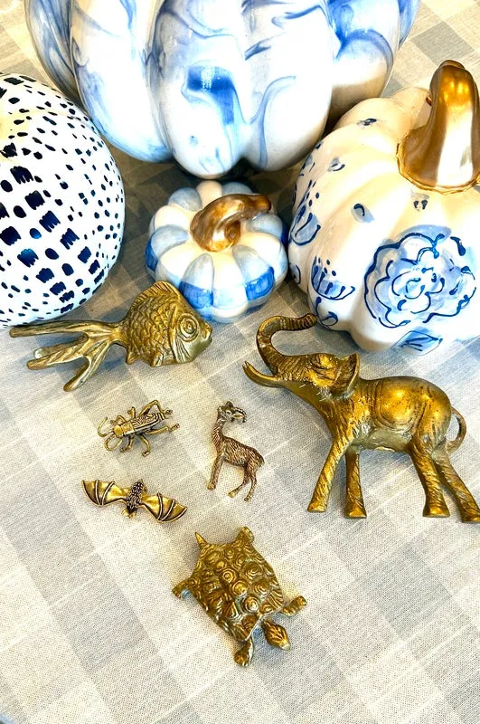 Brass Animal Figurines - Variety (Bat, Cricket, Goat, Fish, Turtle, Elephant)