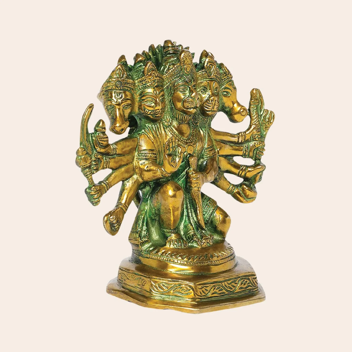 Brass Antique Finish Panchmukhi Hanuman 7 in