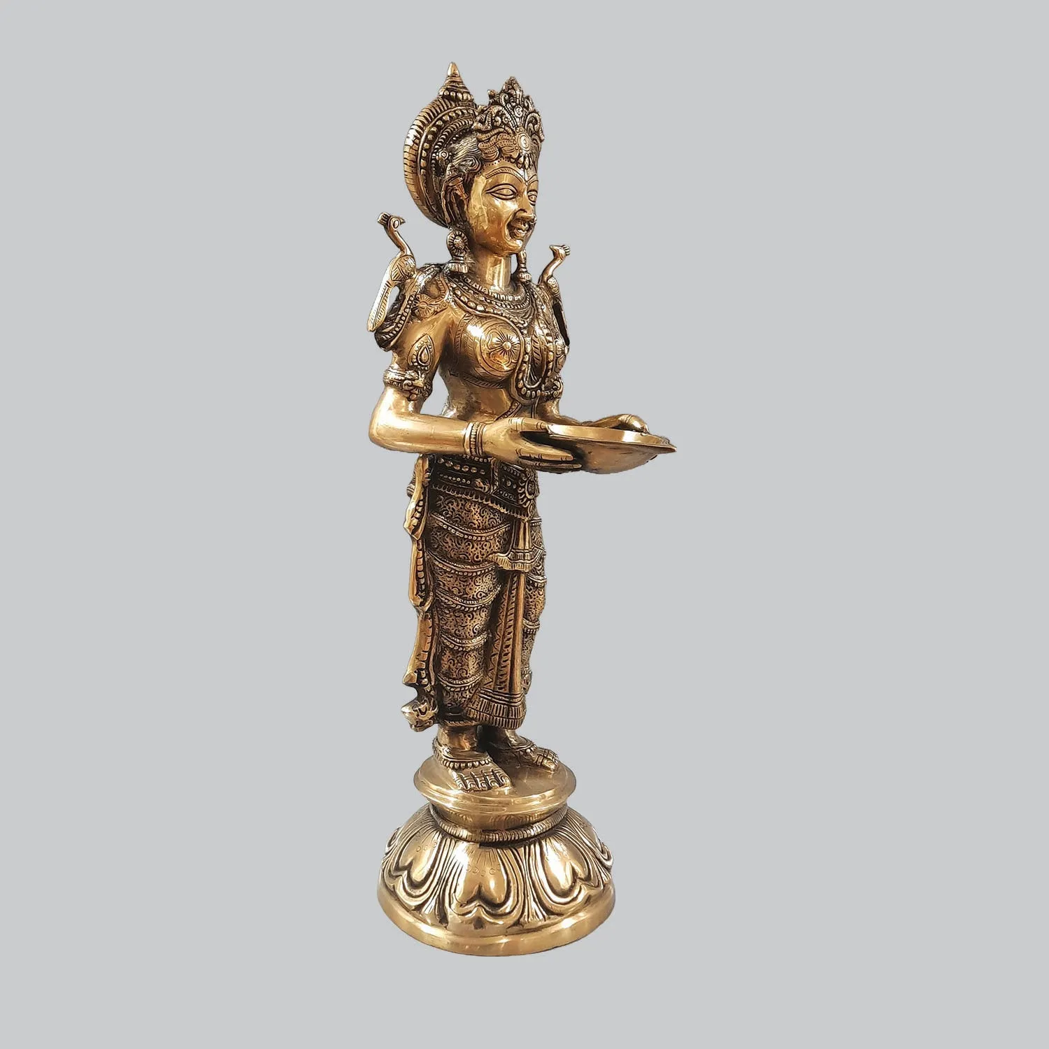 Brass Deep Laxmi Standing with Base 30 in