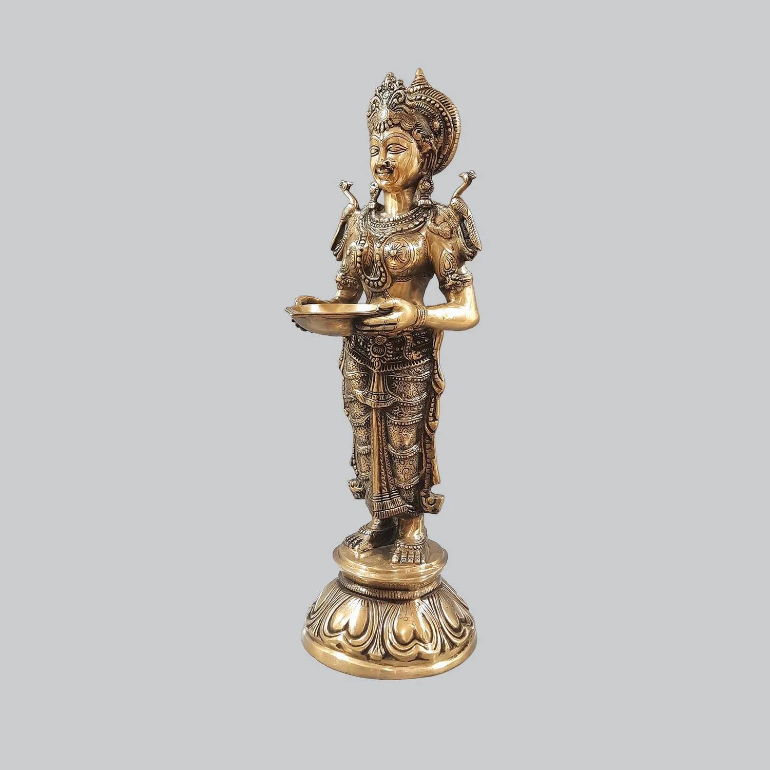 Brass Deep Laxmi Standing with Base 30 in