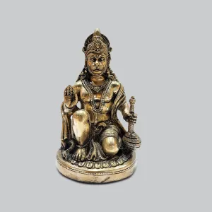 Brass Sitting Hanuman in Antique Finish 12 in