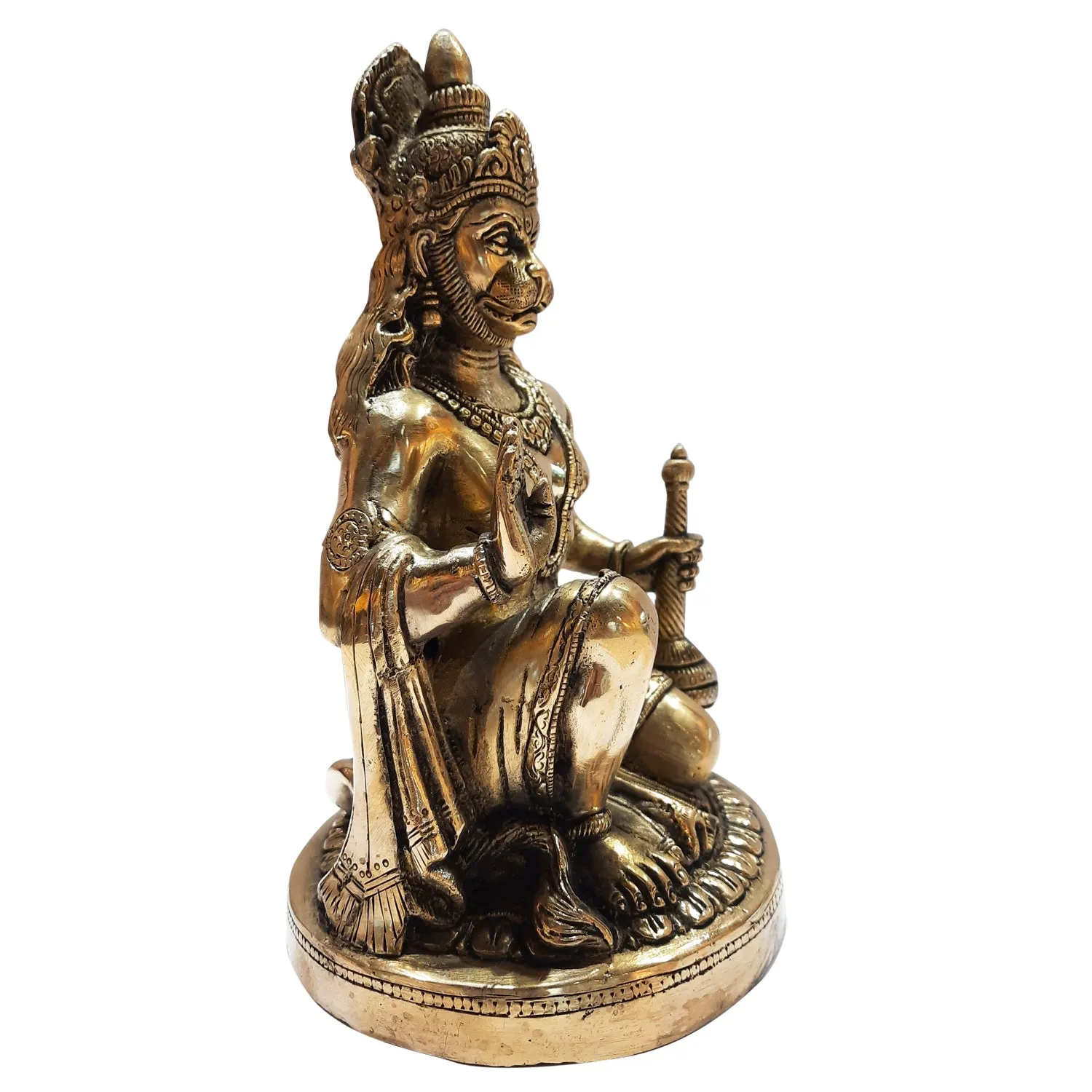 Brass Sitting Hanuman in Antique Finish 12 in