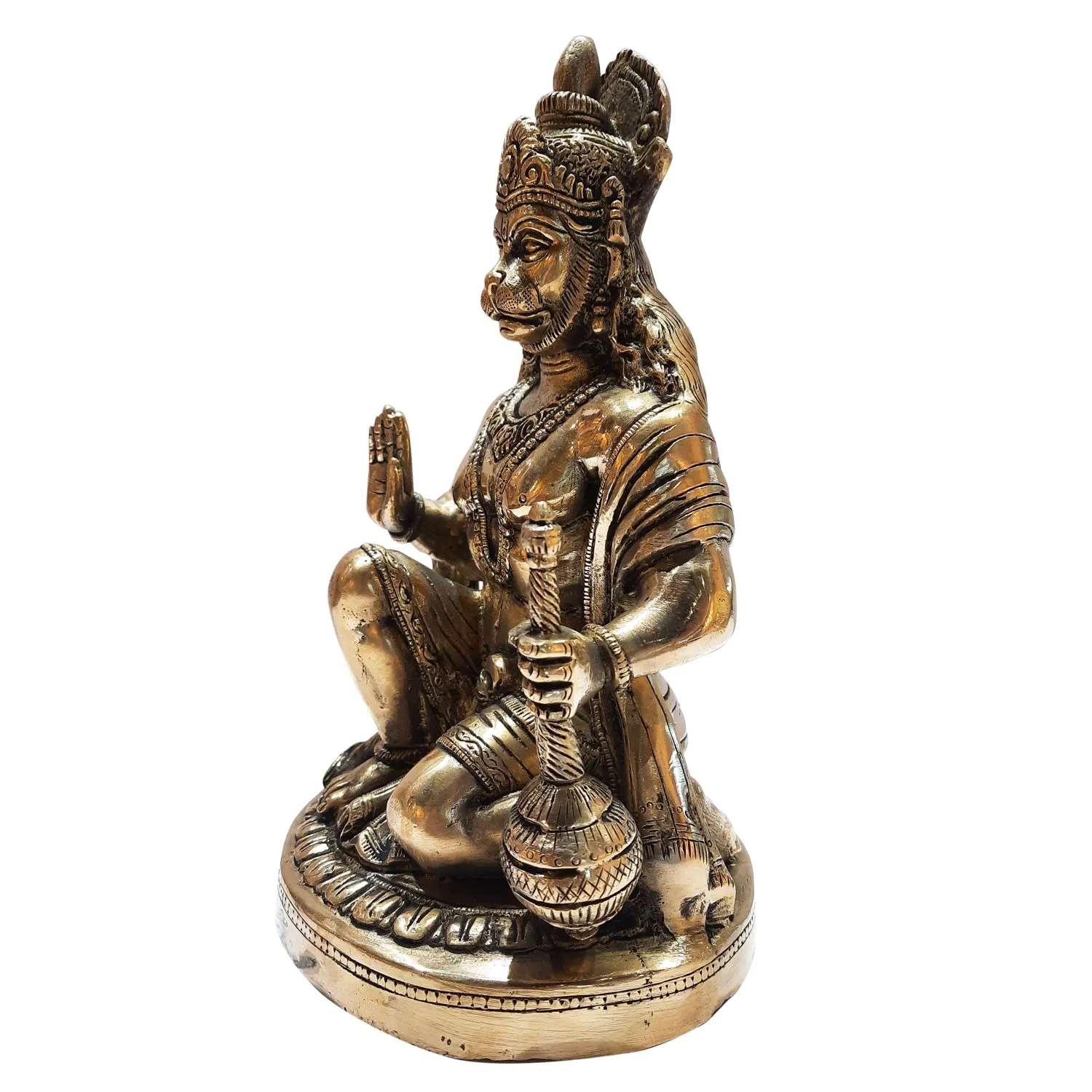 Brass Sitting Hanuman in Antique Finish 12 in